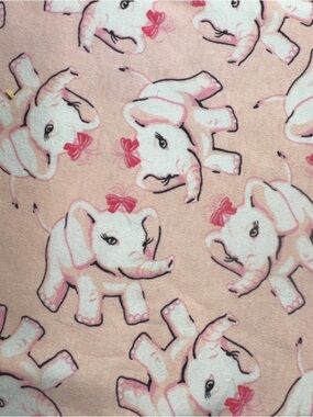 Hand Crafted Pink and White Elephant knit Fabric 57” x 68” wide #760